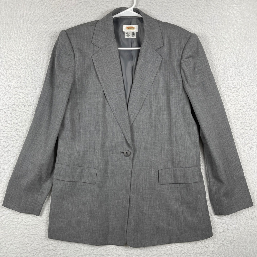 Talbots Blazer Womens 12 Grey Pure Wool Single Button Professional Career Jacket
